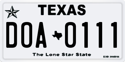 TX license plate DOA0111