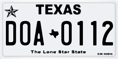 TX license plate DOA0112