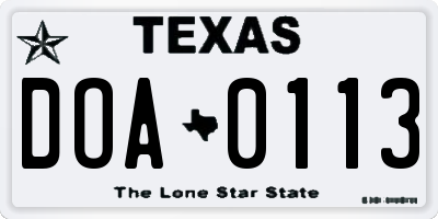 TX license plate DOA0113