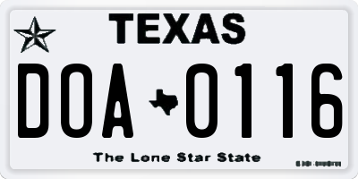 TX license plate DOA0116
