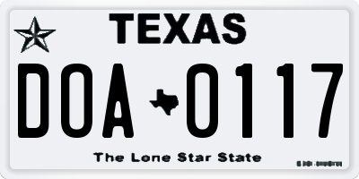 TX license plate DOA0117