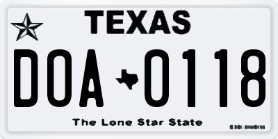 TX license plate DOA0118