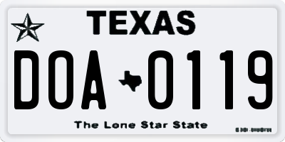 TX license plate DOA0119
