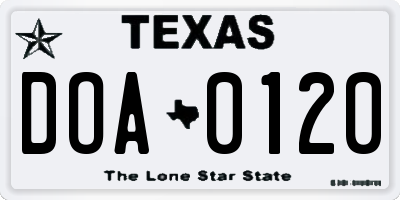 TX license plate DOA0120