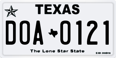 TX license plate DOA0121
