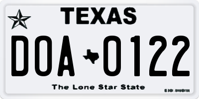 TX license plate DOA0122