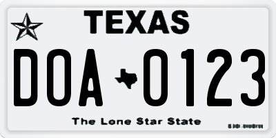 TX license plate DOA0123