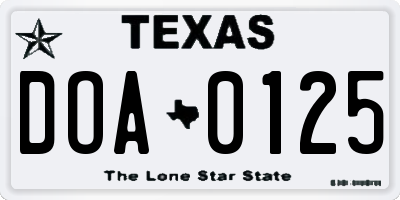 TX license plate DOA0125