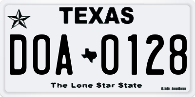 TX license plate DOA0128