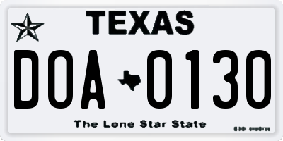 TX license plate DOA0130