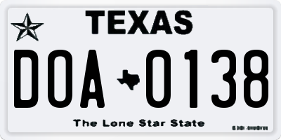 TX license plate DOA0138