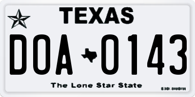 TX license plate DOA0143