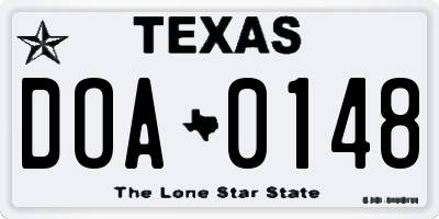 TX license plate DOA0148