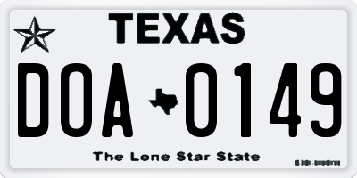 TX license plate DOA0149