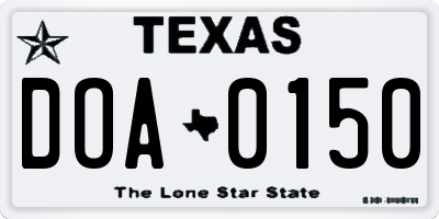 TX license plate DOA0150