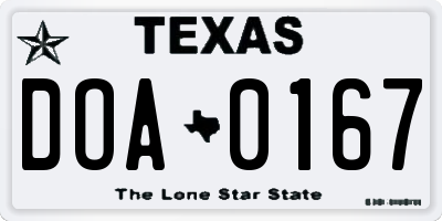 TX license plate DOA0167