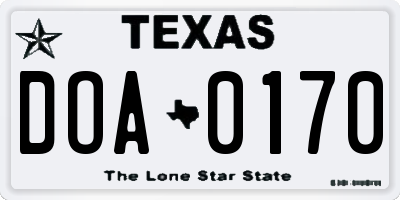 TX license plate DOA0170