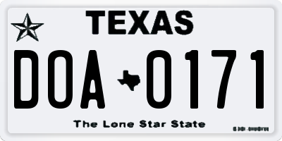 TX license plate DOA0171