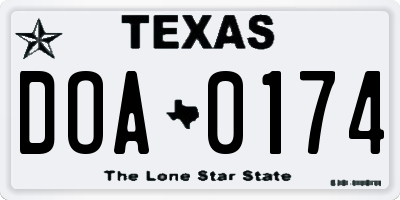 TX license plate DOA0174