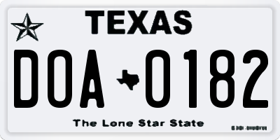 TX license plate DOA0182
