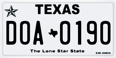 TX license plate DOA0190