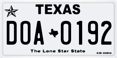 TX license plate DOA0192