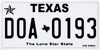 TX license plate DOA0193