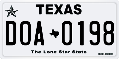 TX license plate DOA0198