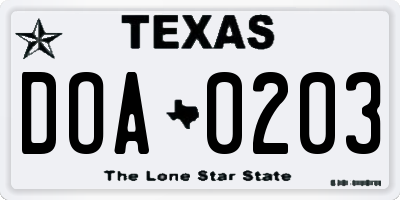 TX license plate DOA0203
