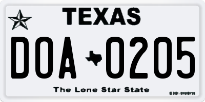 TX license plate DOA0205