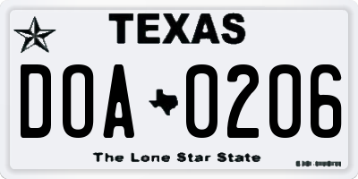 TX license plate DOA0206