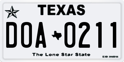 TX license plate DOA0211