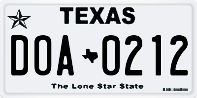 TX license plate DOA0212
