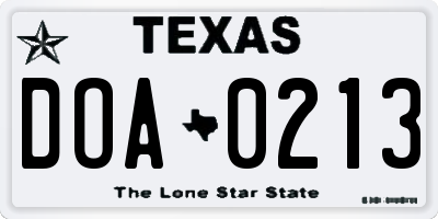 TX license plate DOA0213
