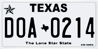 TX license plate DOA0214