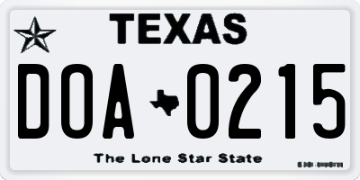 TX license plate DOA0215