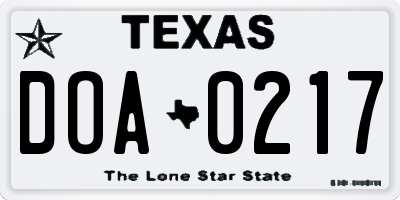 TX license plate DOA0217