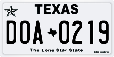 TX license plate DOA0219