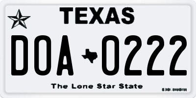 TX license plate DOA0222