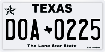 TX license plate DOA0225