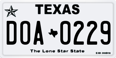 TX license plate DOA0229