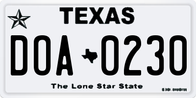 TX license plate DOA0230
