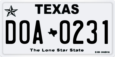 TX license plate DOA0231