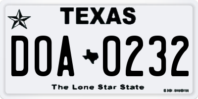 TX license plate DOA0232