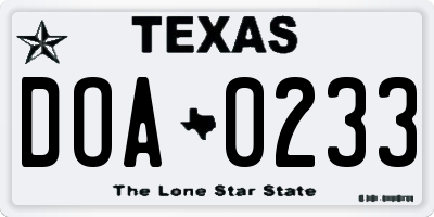 TX license plate DOA0233