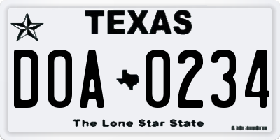 TX license plate DOA0234