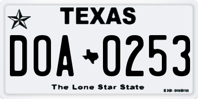 TX license plate DOA0253