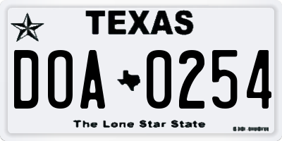 TX license plate DOA0254
