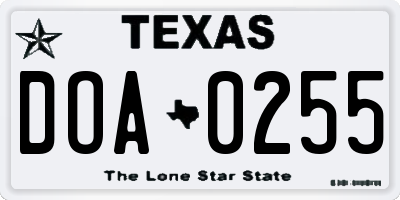 TX license plate DOA0255