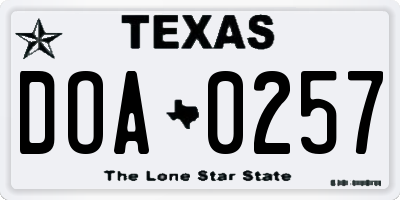 TX license plate DOA0257